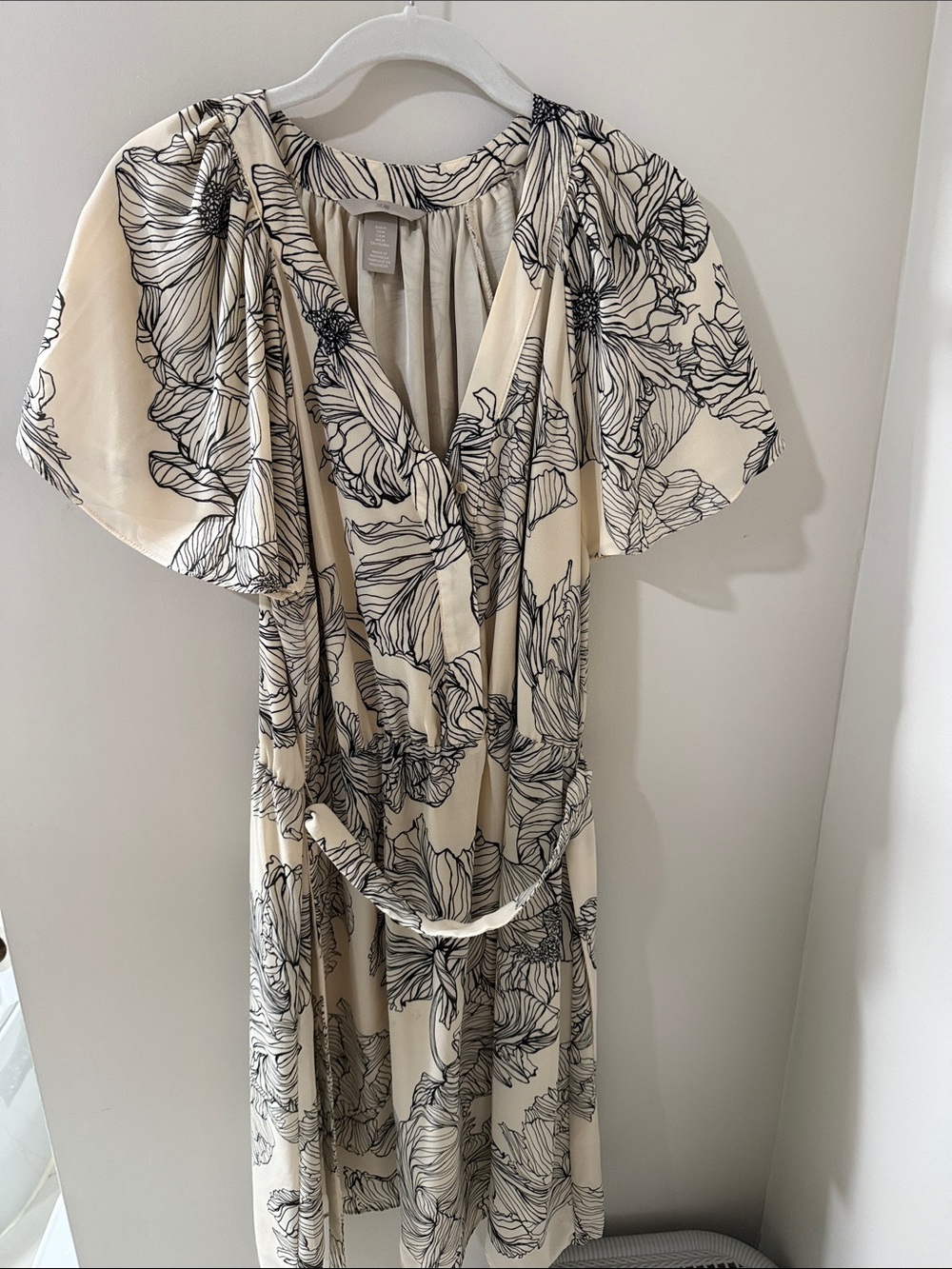 H&M Cream Dress with Black Floral Line Print